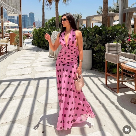Zara Pink Polka Dot ruffled Maxi Dress bohemian summer vacation bodycon Zara Pink Polka Dot ruffled Maxi Dress bohemian summer vacation bodycon